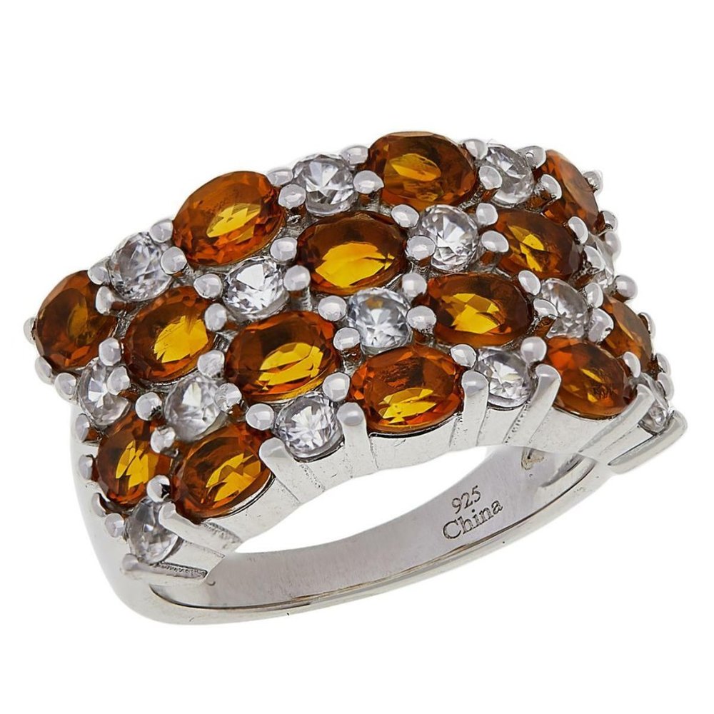 Colleen Lopez Citrine and White Zircon 4 Row Band Ring